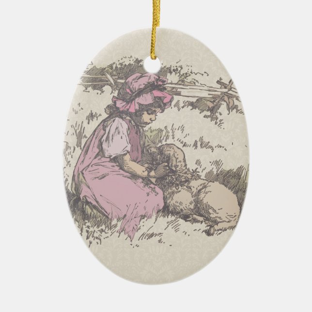 Mary Had a Little Lamb Nursery Rhyme Ceramic Tree Decoration (Front)