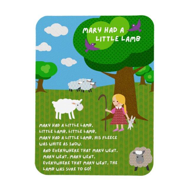 Mary Had a Little Lamb Nursery Rhyme Magnet (Vertical)