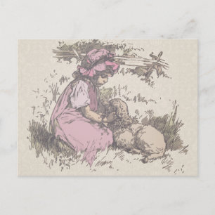 Mary Had a Little Lamb Nursery Rhyme Postcard