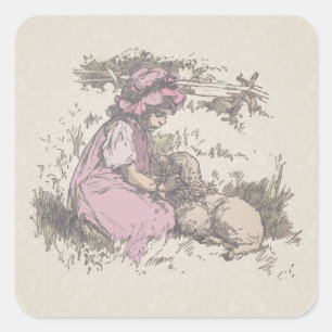 Mary Had a Little Lamb Nursery Rhyme Square Sticker