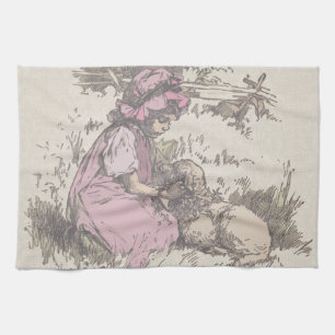 Mary Had a Little Lamb Nursery Rhyme Tea Towel