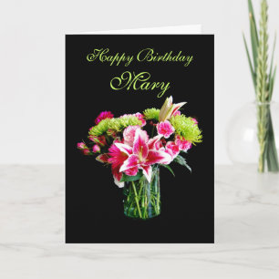 Mary Happy Birthday, Stargazer Lily Bouquet Card