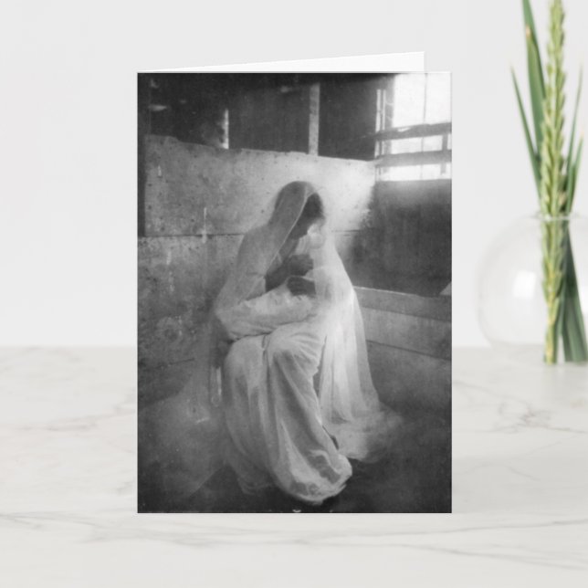 Mary holding Jesus in Stable Greeting Card (Front)