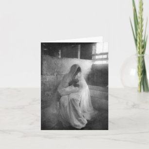 Mary holding Jesus in Stable Note Card