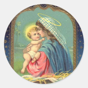 Mary Holding The Baby Jesus  Classic Round Sticker