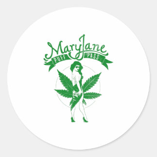 Mary Jane Puff Pass Woman Artwork green Classic Round Sticker