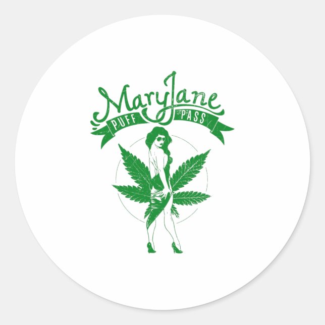 Mary Jane Puff Pass Woman Artwork green Classic Round Sticker (Front)
