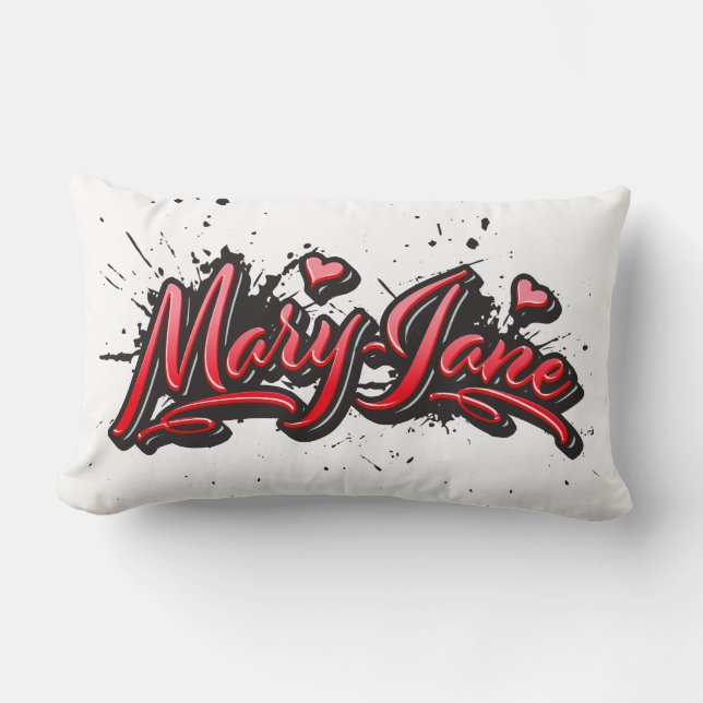 Mary-Jane red Heart Graffiti Kissen lang Lumbar Cushion (Front)