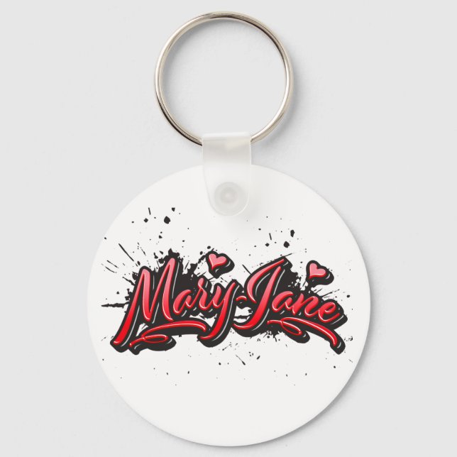 Mary-Jane red Heart Graffiti Schlüsselanhänger run Key Ring (Front)