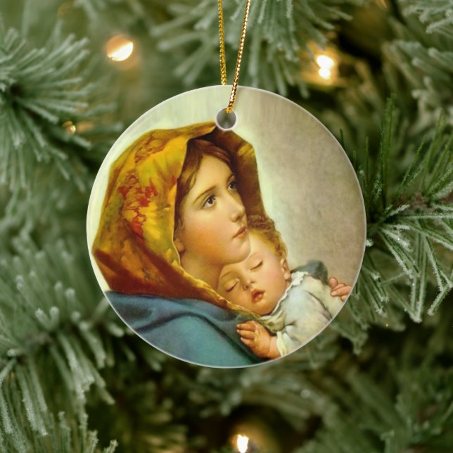 Mary & Jesus Catholic Church Religious Christmas Ceramic Tree Decoration (Tree)