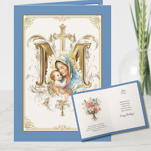 Mary Jesus Floral Scripture Blue Gold  Card