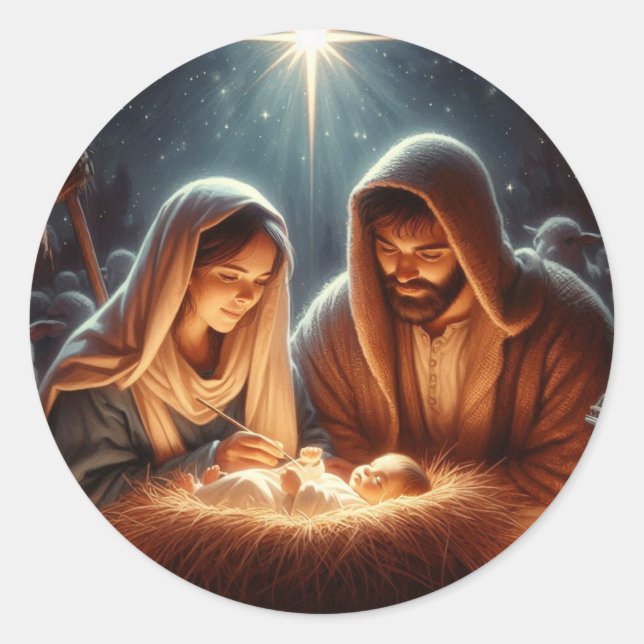 Mary Joseph and baby Jesus Classic Round Sticker (Front)