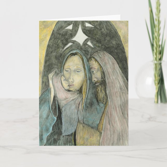 Mary Joseph And Baby Jesus Religious Christmas Holiday Card (Front)