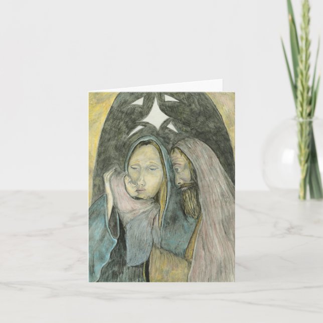 Mary Joseph And Baby Jesus Religious Christmas Holiday Card (Front)