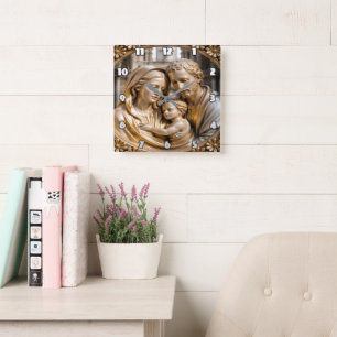 Mary, Joseph, and the infant Jesus Square Wall Clock