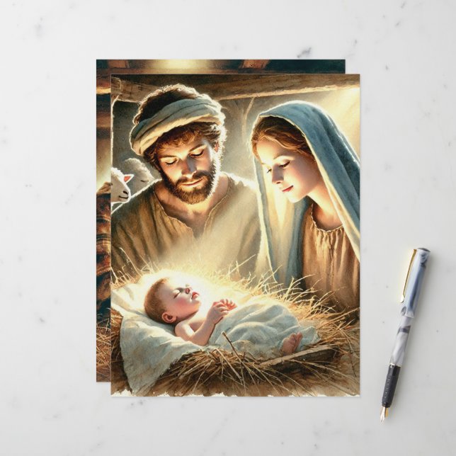 Mary Joseph & Baby Jesus Nativity Scrapbook Paper (Front/Back In Situ)