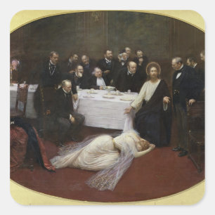 Mary Magdalene in the house of the Pharisee Square Sticker