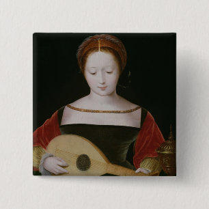 Mary Magdalene Playing a Lute 15 Cm Square Badge