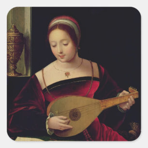 Mary Magdalene Playing the Lute Square Sticker
