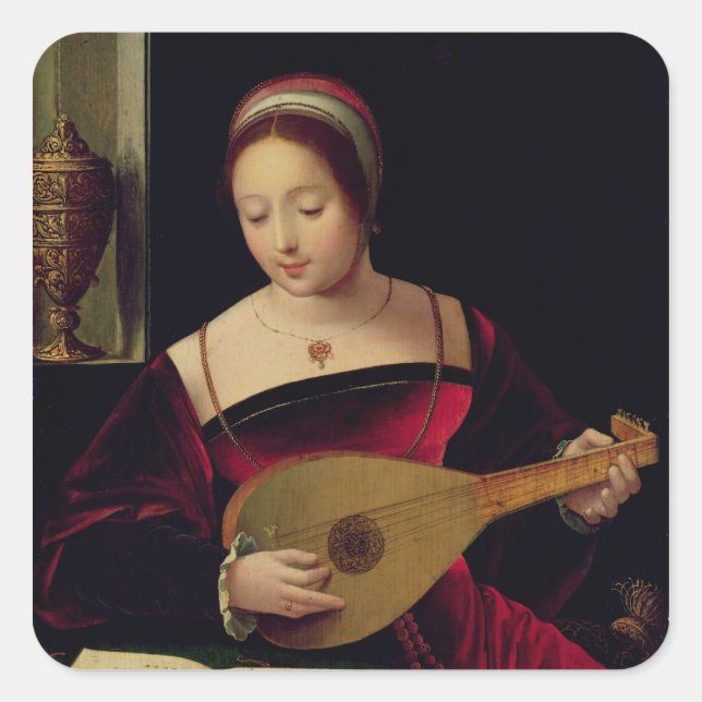 Mary Magdalene Playing the Lute Square Sticker (Front)