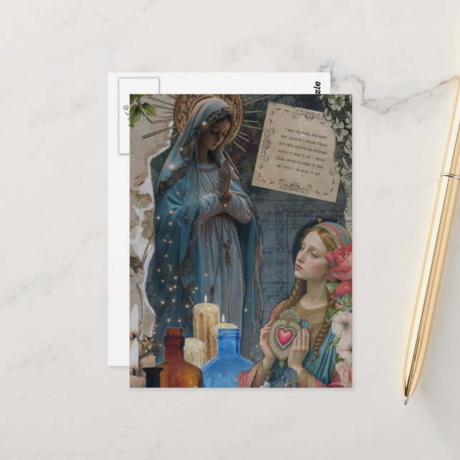 Mary Mixed Media Collage Postcard (Front/Back In Situ)