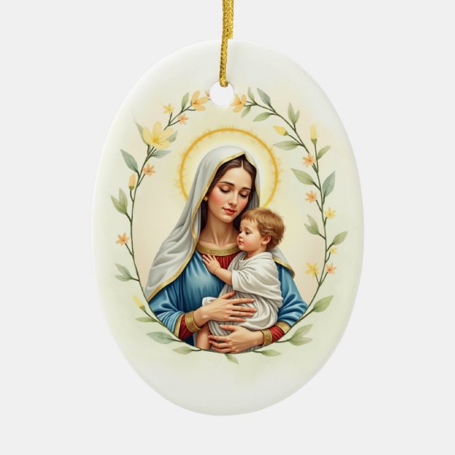 Mary Mother of God Peace and Blessings Scripture Ceramic Tree Decoration (Front)