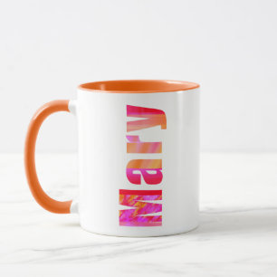 "Mary" Name, Vivid Colourful Pink Orange Lettering Mug