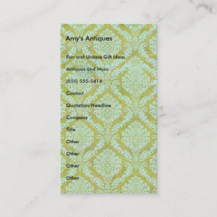 Mary On A Vintage Green and Blue Damask Pattern Business Card