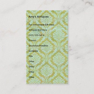 Mary On A Vintage Green and Blue Damask Pattern Business Card