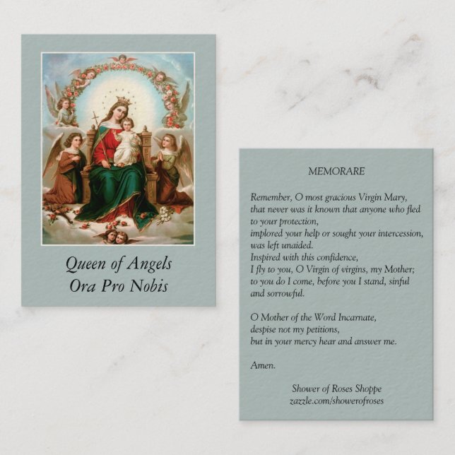 Mary Queen of Angels Memorare Prayer Holy Cards (Front/Back)