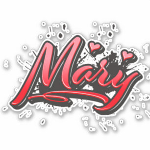 Mary red Heart Graffiti Sticker