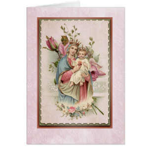 Mary Sacred Heart of Jesus Pink Roses Religious