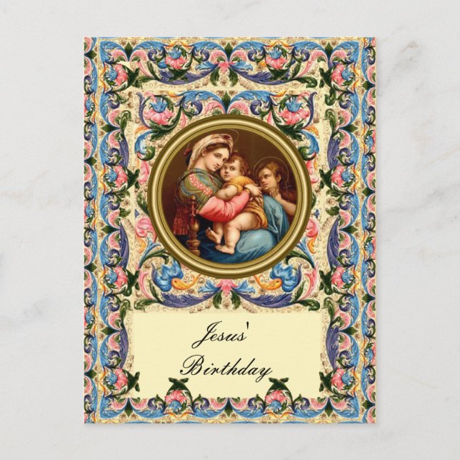 Mary the Madonna and child - Jesus' Birthday Postcard (Front)
