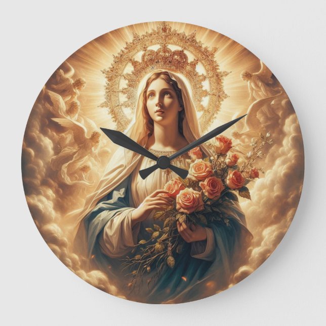 Mary Virgin Jesus  Large Clock (Front)