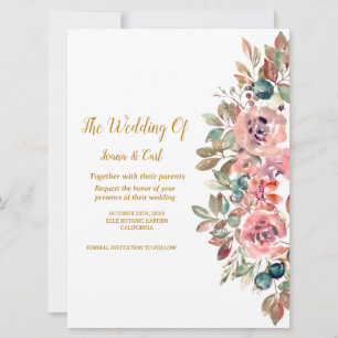 MARY Watercolor Rose Emerald Green Wedding Invitation