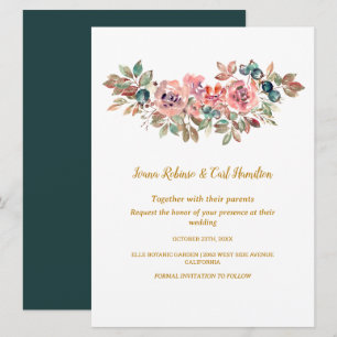 MARY Watercolor Rose Emerald Green Wedding Invitation