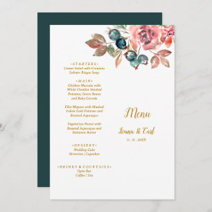 MARY Watercolor Rose Emerald Green Wedding Menu