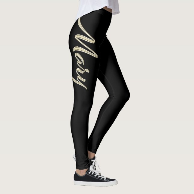 Mary white gold Handwriting trousers Leggings (Right)
