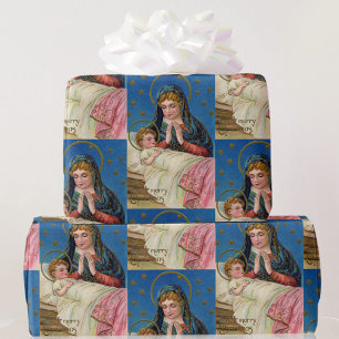 Mary with Baby Jesus Vintage Card Reproduction Wrapping Paper