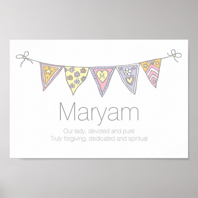 Maryam girls name and meaning bunting poster (Front)