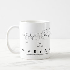 Mug featuring the name Maryam spelled out in the single letter amino acid code