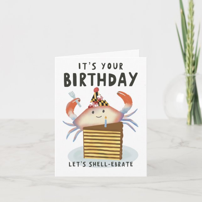 Maryland Birthday Flag Blue Crab Smith Island Cake Card (Front)