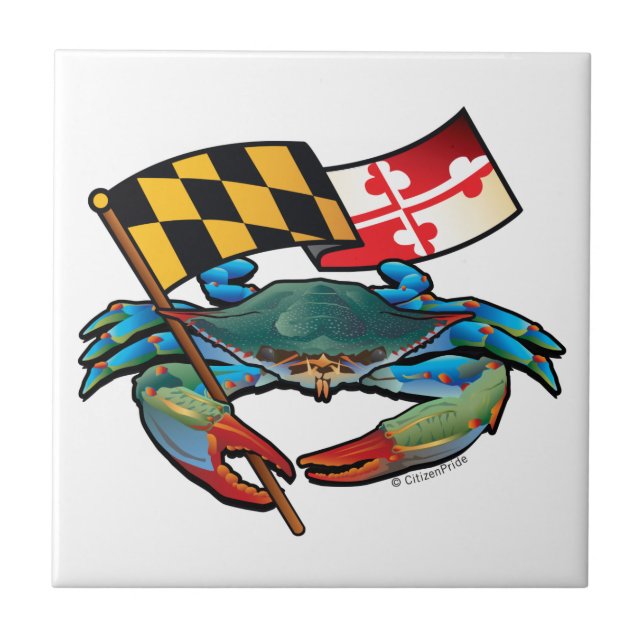 Maryland Blue Crab with Flag Crest Tile (Front)