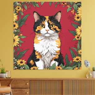Maryland Calico Cat And Black Eyed Susan Flowers 4 Canvas Print