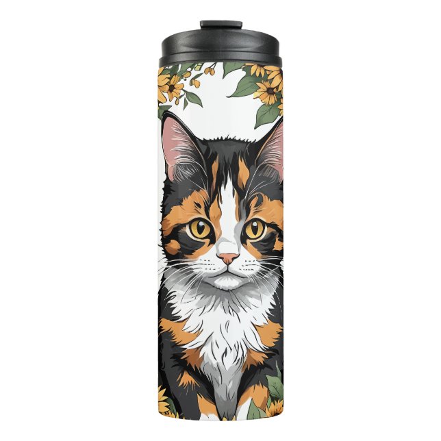 Maryland Calico Cat And Black Eyed Susan Flowers Thermal Tumbler (Front)