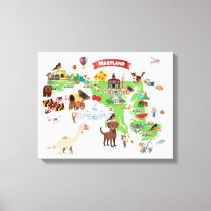 Maryland Cartoon Map Canvas Print