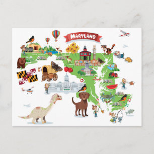Maryland Cartoon Map Postcard
