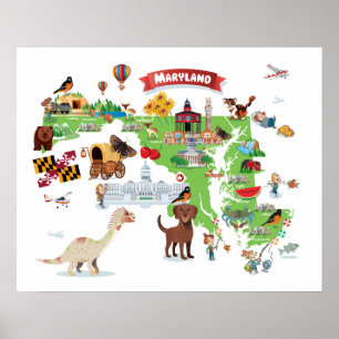 Maryland Cartoon Map Poster