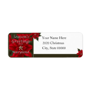 Maryland Christmas Poinsettia Return Address Label