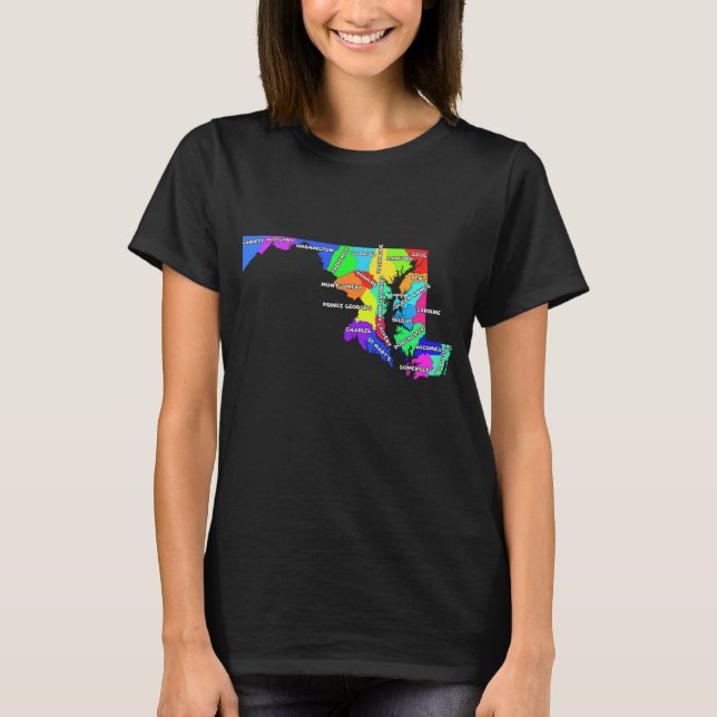 Maryland County Map  US boundaries Capital T-Shirt (Front)